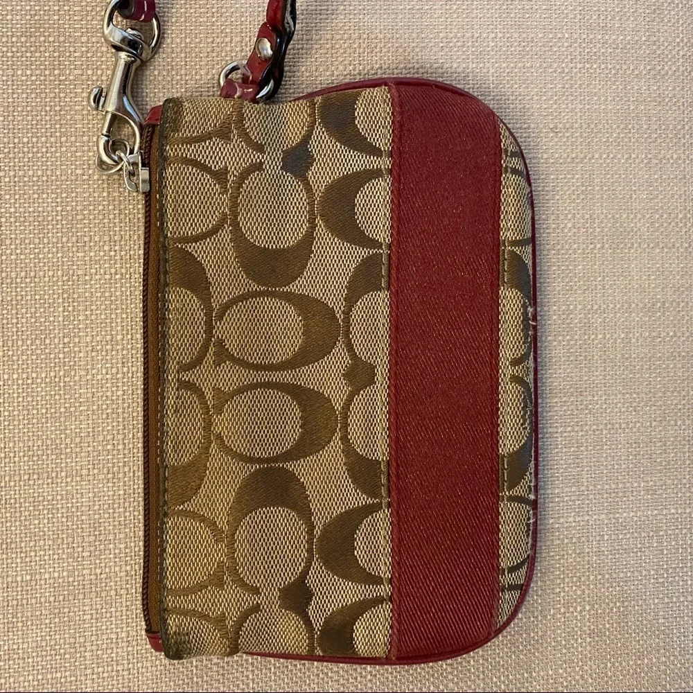 Coach Wristlet with Detachable Strap Vintage Brown and Red Monogram